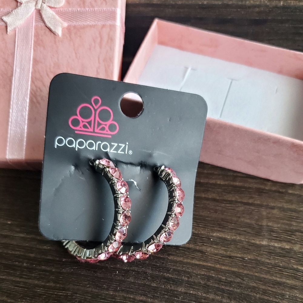 Paparazzi Pink Rhinestone Earrings